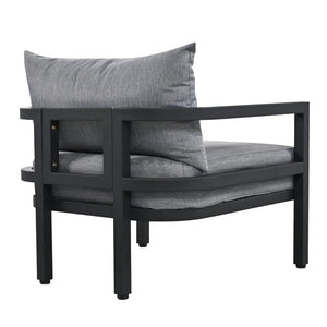 English Elm U_style 5 Seat Outdoor Sofa Set Powder Coated Steel Acacia Wood Table Garden Patio Light Gray WY000333AAE