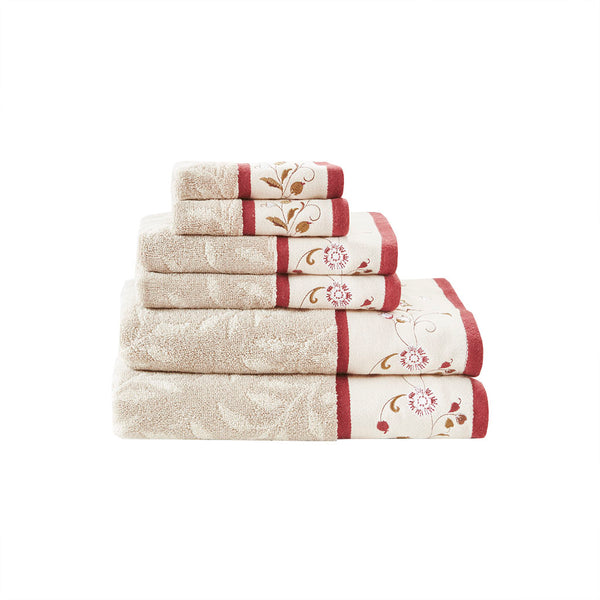 English Elm Embroidered Madison Park Serene Cotton Jacquard 6-Piece Towel Set, OEKO-TEX 550gsm Soft Absorbent Luxury Decor B03598751