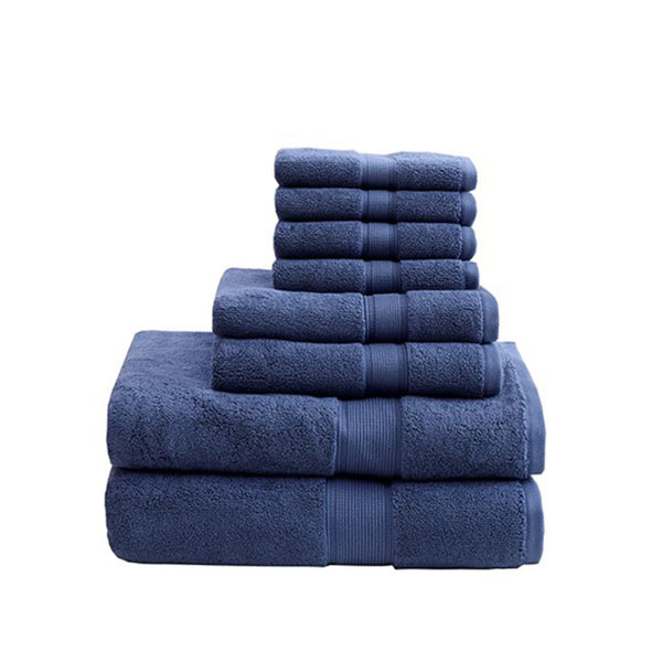 English Elm 100% Cotton Madison Park Signature 8PC 800GSM Antimicrobial Towel Set – Plush, OEKO‑TEX, Absorbent Durability Dark Blue 14.17 L x 10.63 W x 8.27 H B03599320