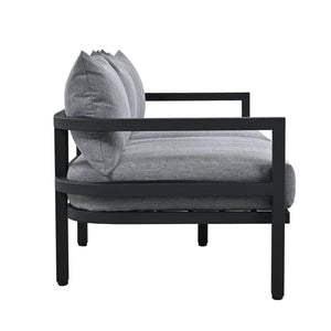 English Elm U_style 5 Seat Outdoor Sofa Set Powder Coated Steel Acacia Wood Table Garden Patio Light Gray WY000333AAE