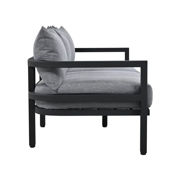 English Elm U_style 5 Seat Outdoor Sofa Set Powder Coated Steel Acacia Wood Table Garden Patio Light Gray WY000333AAE