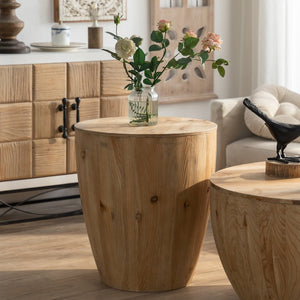 English Elm Vintage Bucket Shaped Coffee Table Set with Storage, Natural Fir Wood Retro Barrel Design, No Assembly Required W757S00013