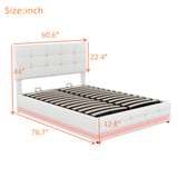 English Elm Full Size Tufted Upholstered Platform Bed With Hydraulic Storage System,Pu Storage Bed With Led Lights and Usb Charger, White(Expected Arrival Time: 5.15,At)