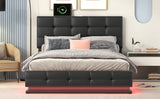 English Elm Full Size Tufted Upholstered Platform Bed With Hydraulic Storage System,Pu Storage Bed With Led Lights and Usb Charger, Black