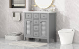 English Elm 36" Bathroom Vanity With Ceramic Basin, Two Cabinets and Five Drawers, Solid Wood Frame, Grey (Old Sku: Sy999202Aae)