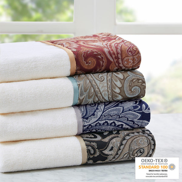English Elm 6 Madison Park Aubrey Jacquard Towel Set – 100% Cotton 550gsm, OEKO-TEX, Soft Navy & Grey Paisley Elegance B03598773