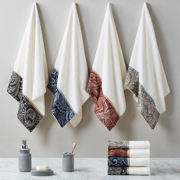 English Elm 6 Piece Madison Park Aubrey Jacquard Towel Set – 100% Cotton, OEKO-TEX, Soft Burgundy & Taupe, 550gsm Luxury B03598772