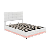 English Elm Full Size Tufted Upholstered Platform Bed With Hydraulic Storage System,Pu Storage Bed With Led Lights and Usb Charger, White(Expected Arrival Time: 5.15,At)