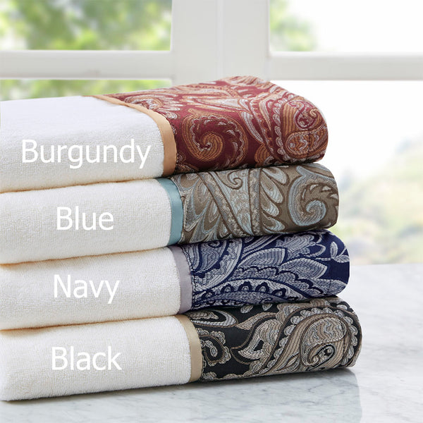 English Elm 6 Piece Madison Park Aubrey Jacquard Towel Set – 100% Cotton, OEKO-TEX, Soft Burgundy & Taupe, 550gsm Luxury B03598772