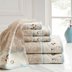 English Elm Embroidered Madison Park Serene Cotton Jacquard 6-Piece Towel Set, OEKO-TEX, Soft 550gsm Luxury B03598766