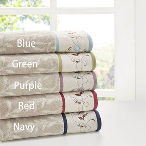 English Elm Embroidered Madison Park Serene Cotton Jacquard 6-Piece Towel Set - Navy Piping, OEKO-TEX Softness B03598776