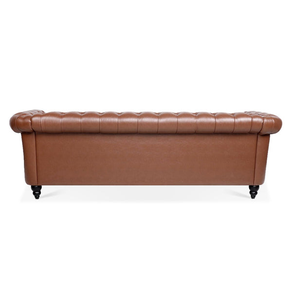 English Elm 84.65" Chesterfield Three Seater Sofa Pu Leather Tufted Rolled Arm Living Room Brown W68035343