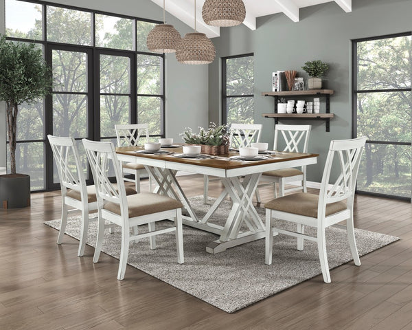 English Elm Modern Brunson White and Oak Dining Table with Self-Storing Butterfly Leaf Rustic Farmhouse Charm B011S00329