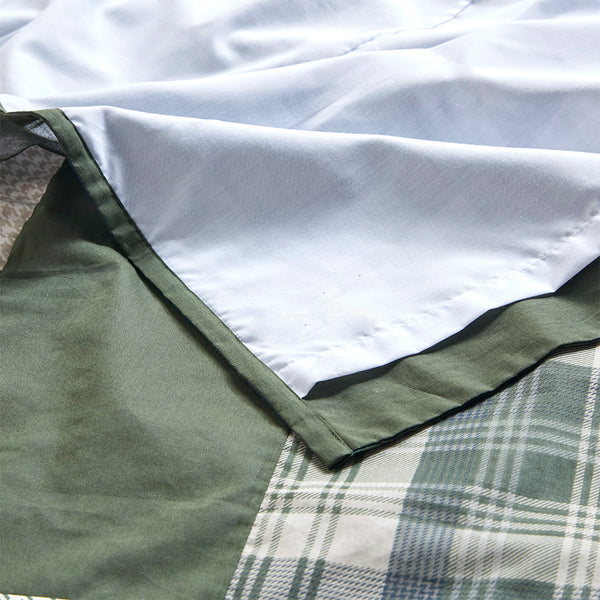 English Elm Pieced Woolrich Mill Creek Cotton Shower Curtain 72x72 — Plaid Patchwork Green Navy Taupe Cabin Style B035100720