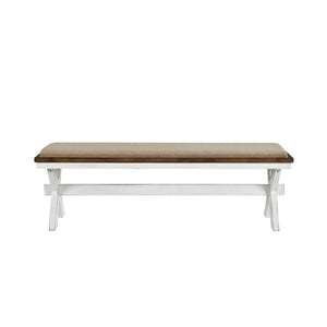 English Elm Modern Brunson Collection farmhouse bench with oak finish and neutral fabric seat for casual dining comfort White 63 L x 17.75 W x 6.75 H B011102649