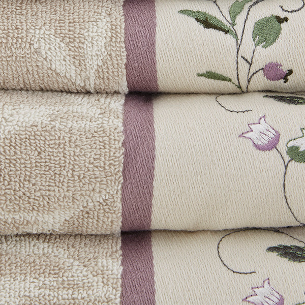 English Elm Embroidered Cotton Jacquard 6 Piece Towel Set — OEKO-TEX Certified, 550gsm Soft Absorbent Terry with Leaf Jacquard Embroidery Purple 14.96 L x 10.24 W x 5.91 H B03598777