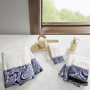 English Elm 6 Madison Park Aubrey Jacquard Towel Set – 100% Cotton 550gsm, OEKO-TEX, Soft Navy & Grey Paisley Elegance B03598773