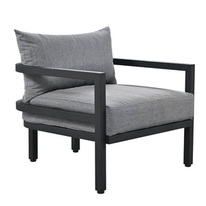 English Elm U_style 5 Seat Outdoor Sofa Set Powder Coated Steel Acacia Wood Table Garden Patio Light Gray WY000333AAE