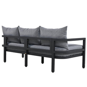 English Elm U_style 5 Seat Outdoor Sofa Set Powder Coated Steel Acacia Wood Table Garden Patio Light Gray WY000333AAE