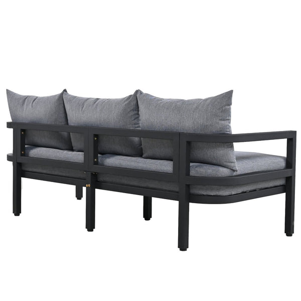English Elm U_style 5 Seat Outdoor Sofa Set Powder Coated Steel Acacia Wood Table Garden Patio Light Gray WY000333AAE