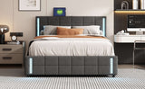 English Elm Queen Size Upholstered Platform Bed With Led Lights and Usb Charging, Storage Bed With 4 Drawers, Gray(Linen)