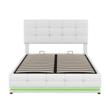 English Elm Full Size Tufted Upholstered Platform Bed With Hydraulic Storage System,Pu Storage Bed With Led Lights and Usb Charger, White(Expected Arrival Time: 5.15,At)