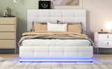 English Elm Full Size Tufted Upholstered Platform Bed With Hydraulic Storage System,Pu Storage Bed With Led Lights and Usb Charger, White(Expected Arrival Time: 5.15,At)