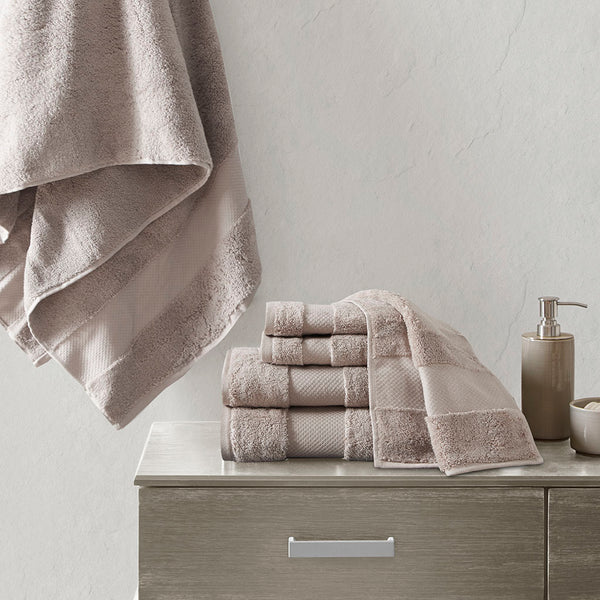 English Elm Cotton Madison Park Turkish 6-Piece Bath Towel Set – Oversized 600GSM Plush Dobby Border Luxury taupe 14.96 L x 10.63 W x 9 H B03599323