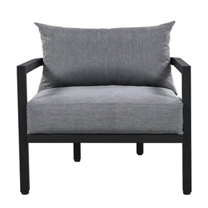 English Elm U_style 5 Seat Outdoor Sofa Set Powder Coated Steel Acacia Wood Table Garden Patio Light Gray WY000333AAE