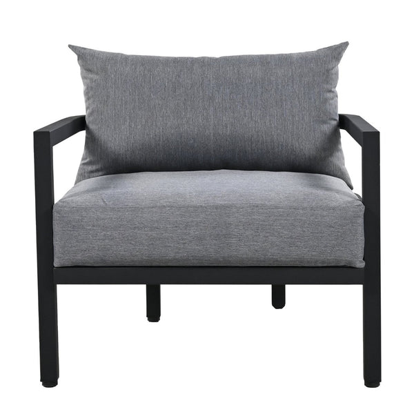 English Elm U_style 5 Seat Outdoor Sofa Set Powder Coated Steel Acacia Wood Table Garden Patio Light Gray WY000333AAE