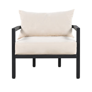 English Elm U_style 5 Seat Outdoor Sofa Set Powder Coated Steel Acacia Wood Table Garden Patio Beige WY000333AAA