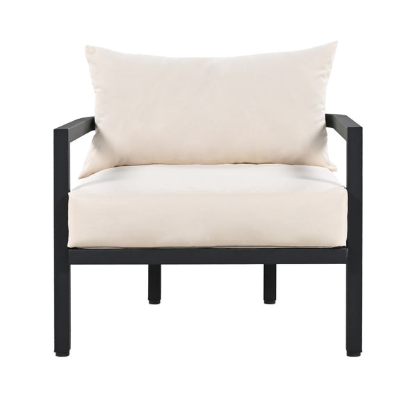 English Elm U_style 5 Seat Outdoor Sofa Set Powder Coated Steel Acacia Wood Table Garden Patio Beige WY000333AAA