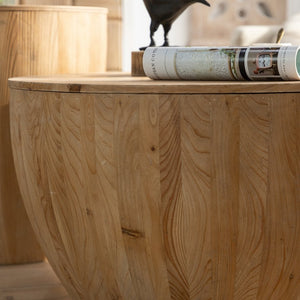 English Elm Vintage Bucket Shaped Coffee Table Set with Storage, Natural Fir Wood Retro Barrel Design, No Assembly Required W757S00013