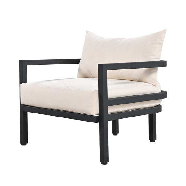 English Elm U_style 5 Seat Outdoor Sofa Set Powder Coated Steel Acacia Wood Table Garden Patio Beige WY000333AAA