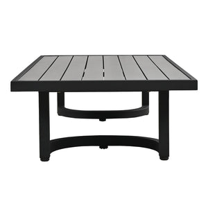 English Elm U_style 5 Seat Outdoor Sofa Set Powder Coated Steel Acacia Wood Table Garden Patio Light Gray WY000333AAE