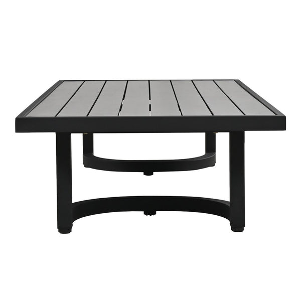 English Elm U_style 5 Seat Outdoor Sofa Set Powder Coated Steel Acacia Wood Table Garden Patio Light Gray WY000333AAE