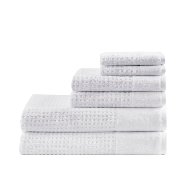 English Elm Cotton Waffle Jacquard Antimicrobial Bath Towel Set 6-Piece – 600gsm Quick-Dry, OEKO-TEX Certified Freshness B03598765