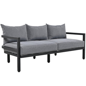 English Elm U_style 5 Seat Outdoor Sofa Set Powder Coated Steel Acacia Wood Table Garden Patio Light Gray WY000333AAE