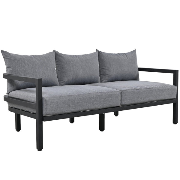 English Elm U_style 5 Seat Outdoor Sofa Set Powder Coated Steel Acacia Wood Table Garden Patio Light Gray WY000333AAE