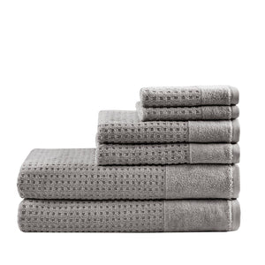 English Elm Cotton Madison Park Spa Waffle Jacquard 6-Piece Towel Set – 600gsm Quick-Dry, SILVADUR Antimicrobial, OEKO-TEX Certified B03598771