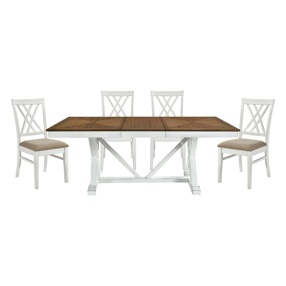 English Elm Modern 5-Piece Dining Set With Expandable Table & Upholstered Chairs - Farmhouse Style Furniture B011S00332