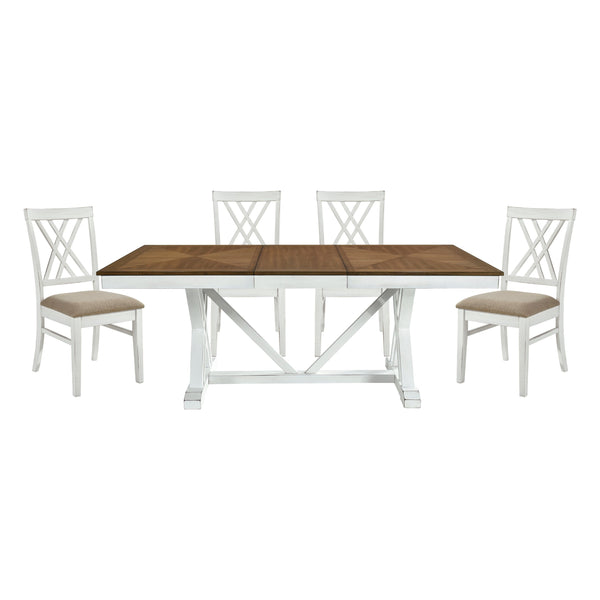 English Elm Modern 5-Piece Dining Set With Expandable Table & Upholstered Chairs - Farmhouse Style Furniture B011S00332