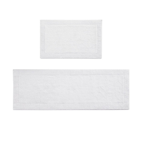 English Elm 100% Cotton Tufted Bath Runner Rug Heavyweight Reversible Spa Grade Plush Pile White B03599296