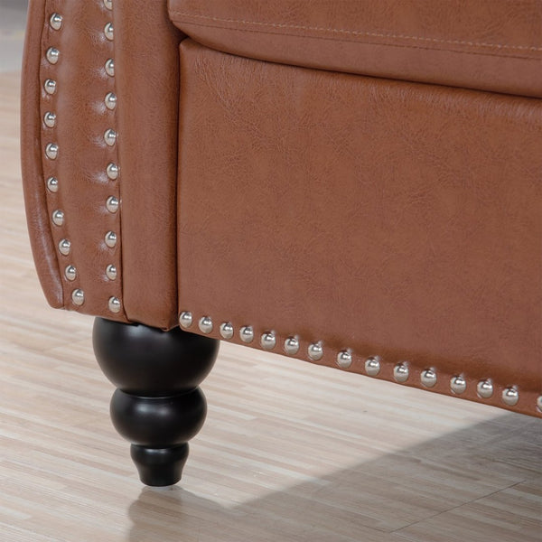 English Elm 84.65" Chesterfield Three Seater Sofa Pu Leather Tufted Rolled Arm Living Room Brown W68035343