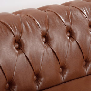 English Elm 84.65" Chesterfield Three Seater Sofa Pu Leather Tufted Rolled Arm Living Room Brown W68035343