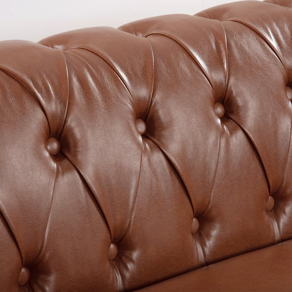 English Elm 84.65" Chesterfield Three Seater Sofa Pu Leather Tufted Rolled Arm Living Room Brown W68035343
