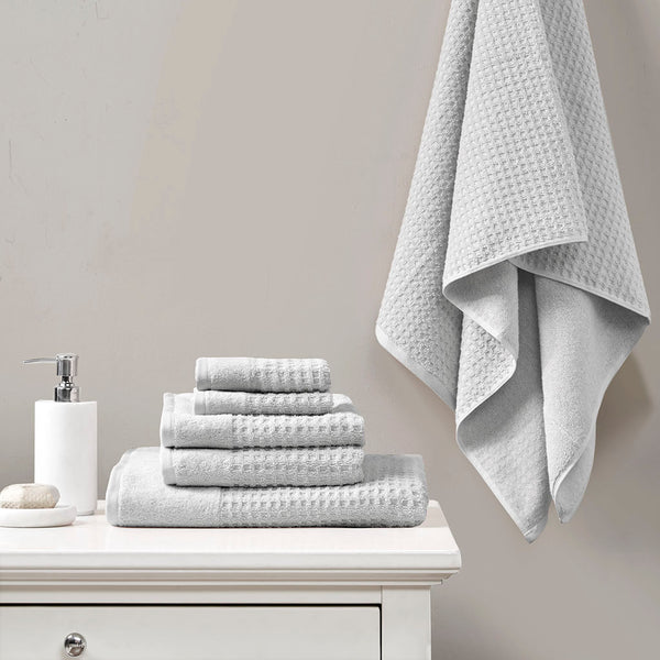 English Elm Cotton Waffle Jacquard Antimicrobial Towel Set 6-Piece – 600gsm Soft Quick-Dry OEKO-TEX Certified Grey 14.17 L x 9.84 W x 6.3 H B03598764