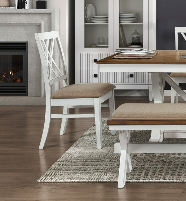 English Elm Modern Brunson Collection farmhouse bench with oak finish and neutral fabric seat for casual dining comfort White 39.5 L x 12 W x 20 H B011102651