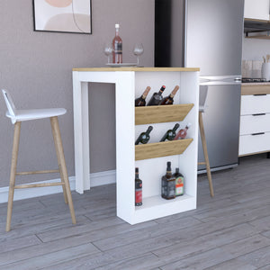 English Elm Syrah Modern Kitchen Island with Wide Top, Side Bottle Shelves & Low Storage Shelf for Small Spaces B200102697