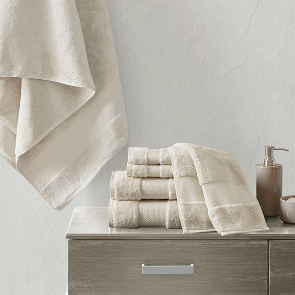 English Elm Cotton 600 Gsm Low-twist Six Piece Spa Bath Towel Set with Dobby Border B03599324
